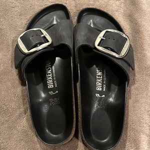 Madrid Big Buckle Black Birkenstocks. Like New